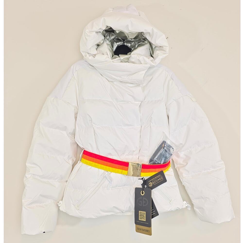 Goldbergh Bufera Quilted Ski Jacket White Hooded Down Puffer Coat Size 10 NWT - Picture 2 of 14